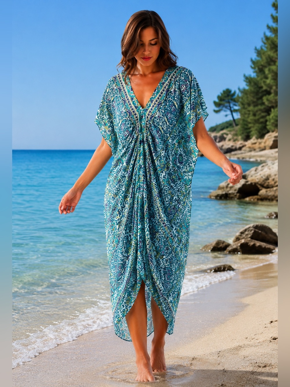 Walker & Wade Women’s Santorini Blue Green Printed Boho Size XS